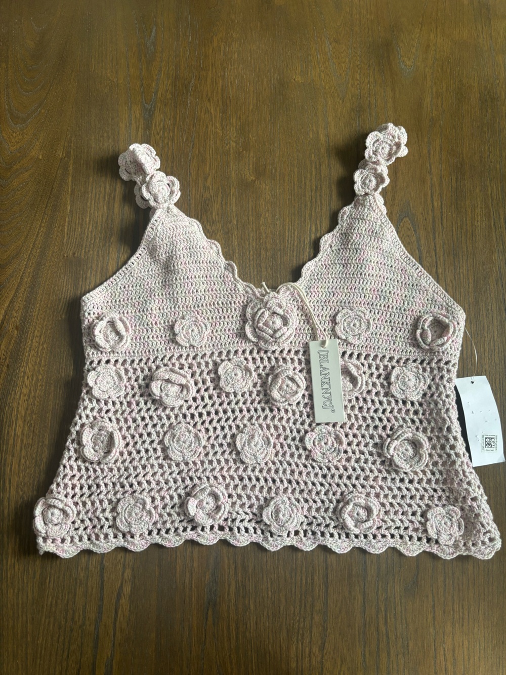 Blank NYC Light Pink Crochet Rose Appliqué Tank